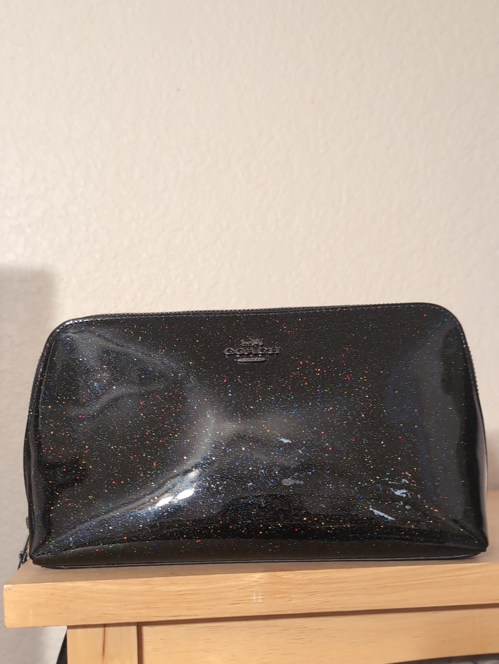 Coach Black Glitter Zip Cosmetic Pouch